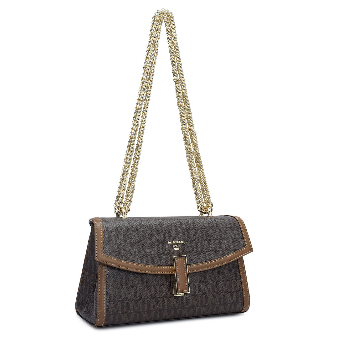 Small Monogram Leather Shoulder Bag - Chocolate