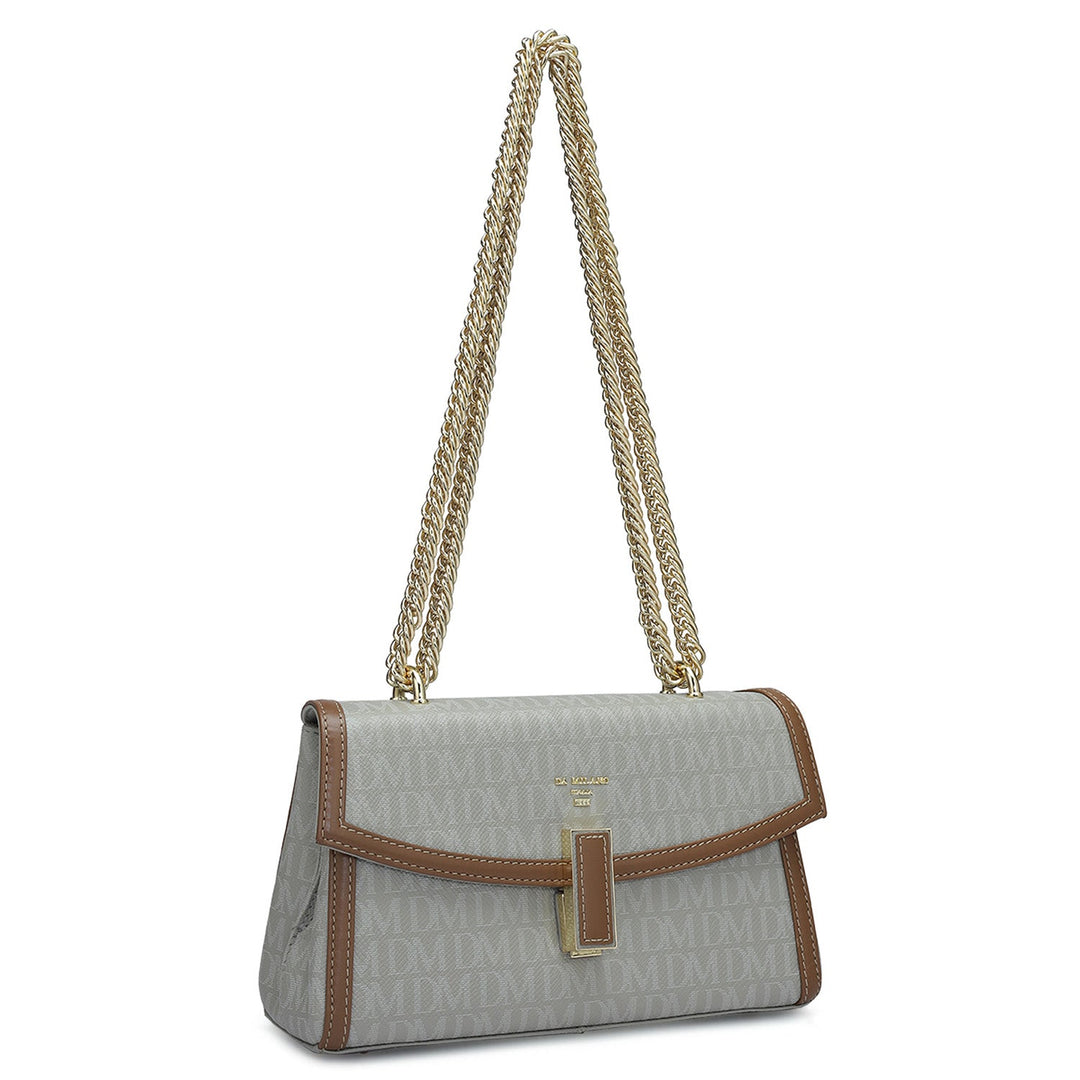 Small Monogram Leather Shoulder Bag - Stone Grey