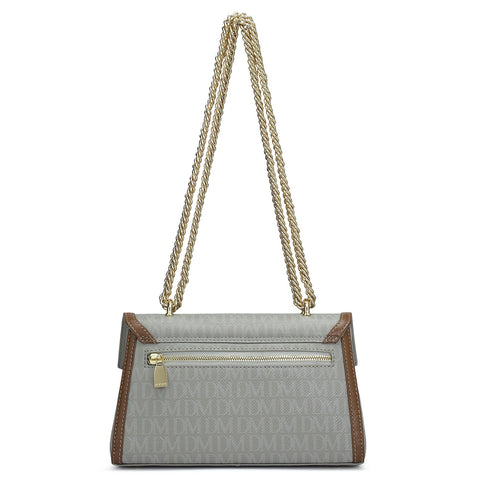 Small Monogram Leather Shoulder Bag - Stone Grey