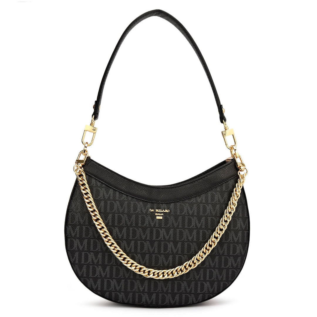 Small Monogram Franzy Leather Baguette - Black