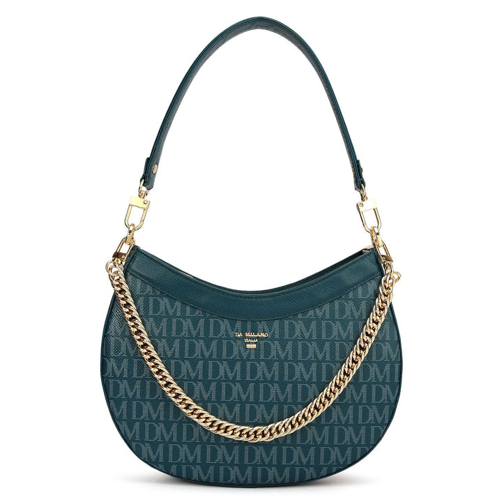 Small Monogram Franzy Leather Baguette - Teal