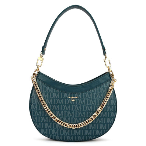 Small Monogram Franzy Leather Baguette - Teal