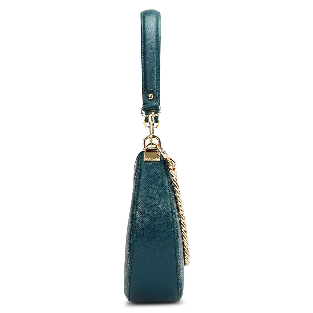 Small Monogram Franzy Leather Baguette - Teal