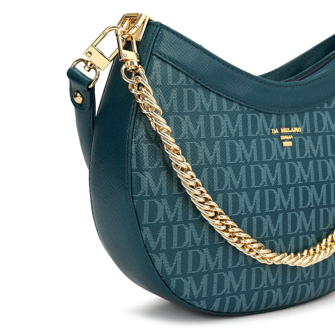 Small Monogram Franzy Leather Baguette - Teal