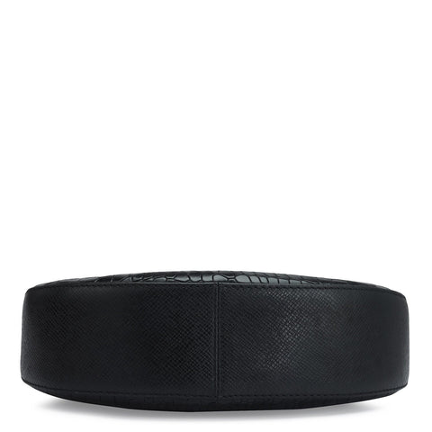 Small Croco Leather Baguette - Black
