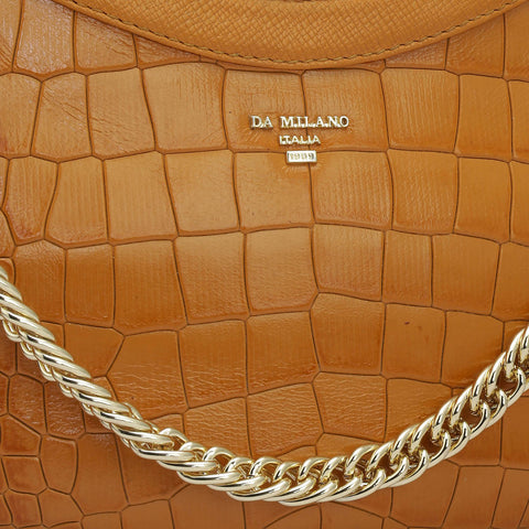 Small Croco Leather Baguette - Flame