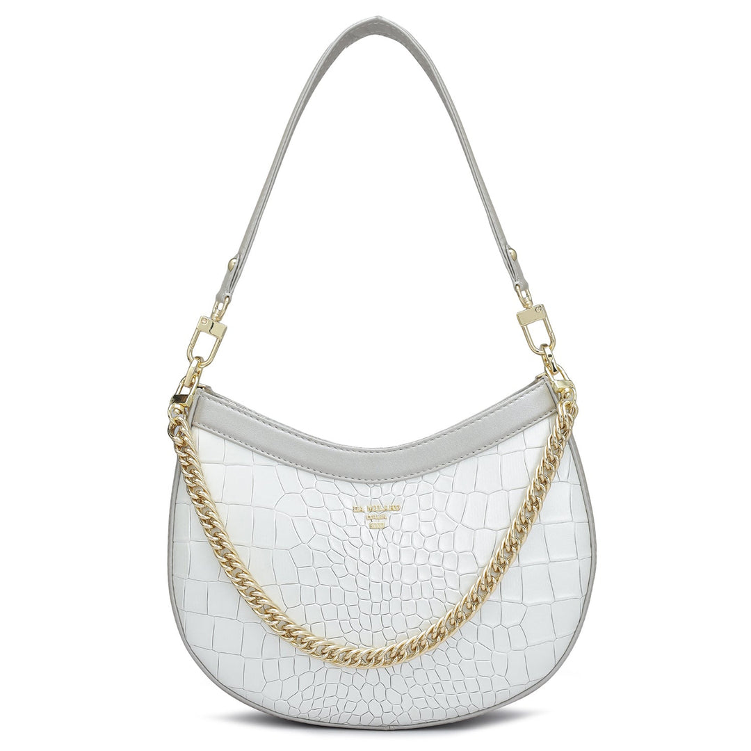 Small Croco Leather Baguette - Pearl