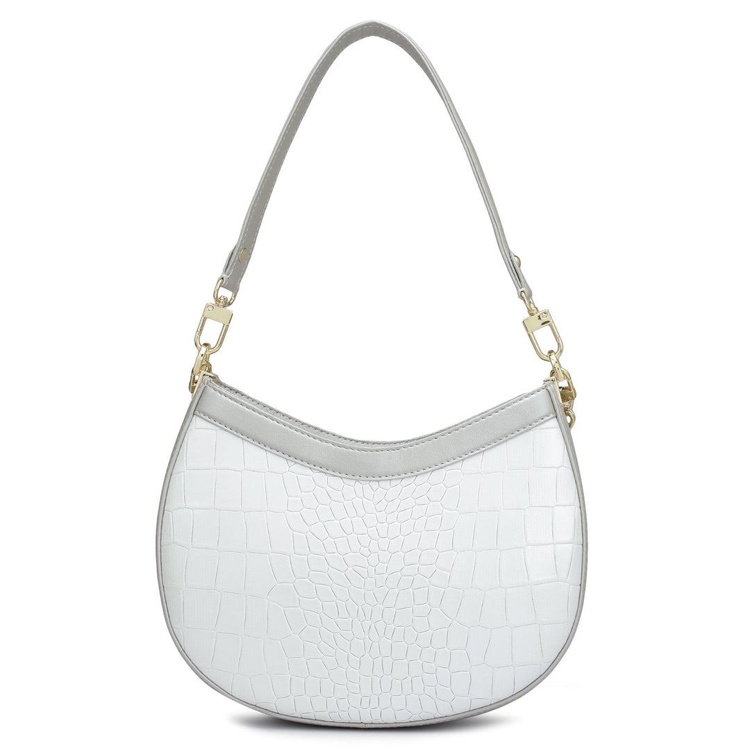 Small Croco Leather Baguette - Pearl