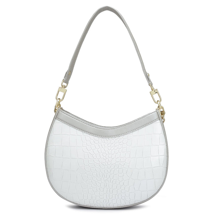 Small Croco Leather Baguette - Pearl