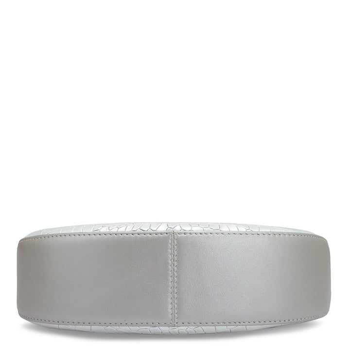 Small Croco Leather Baguette - Pearl