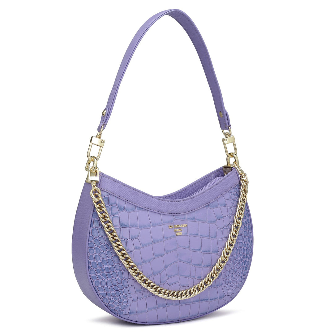 Small Croco Leather Baguette - Purple Haze