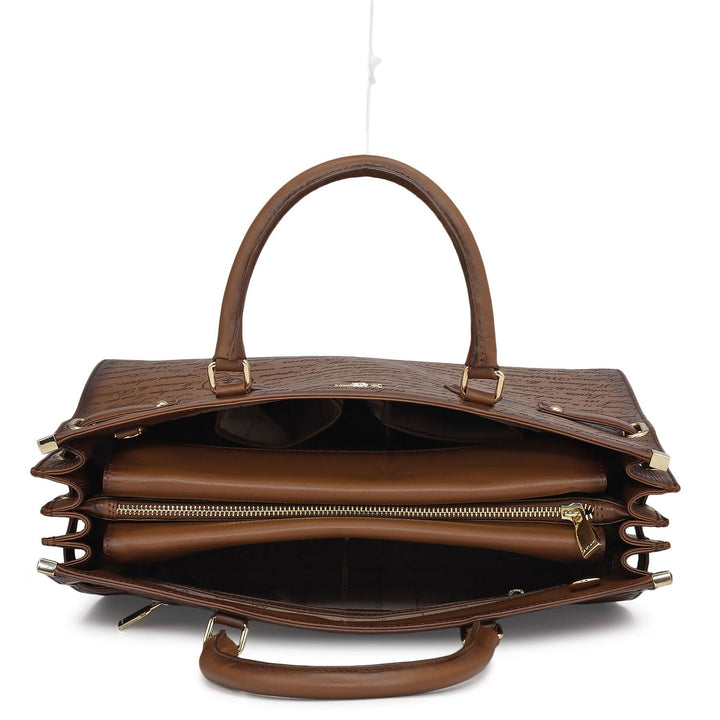Medium Signato Leather Satchel - Cognac