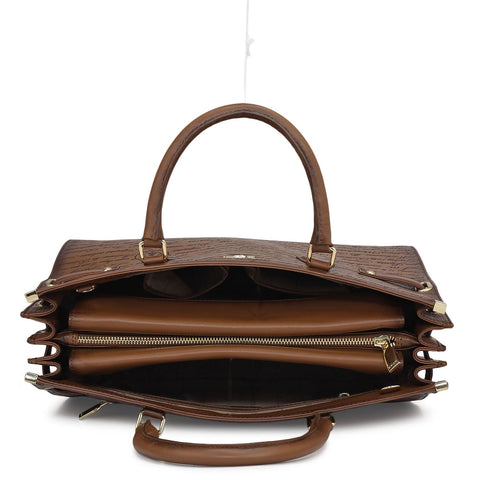 Medium Signato Leather Satchel - Cognac