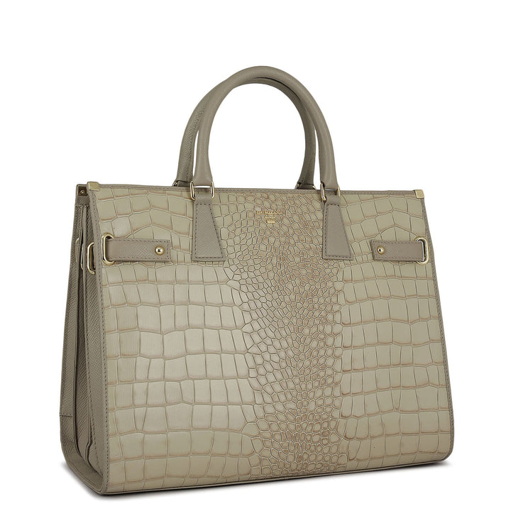 Large Croco Franzy Leather Satchel - Frost