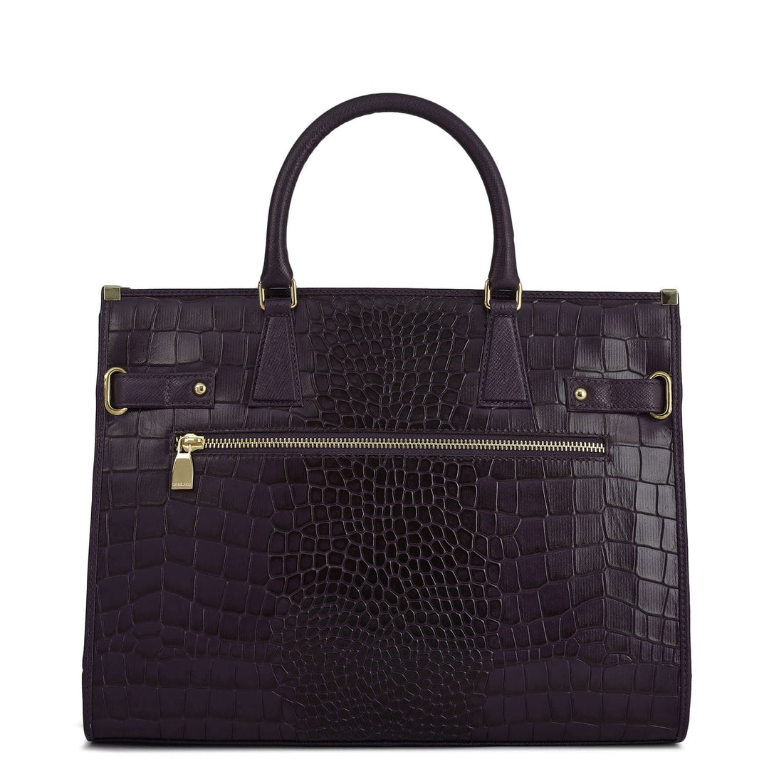Large Croco Franzy Leather Satchel - Grapevine