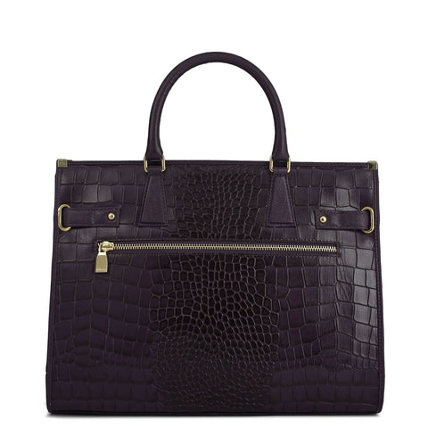 Large Croco Franzy Leather Satchel - Grapevine