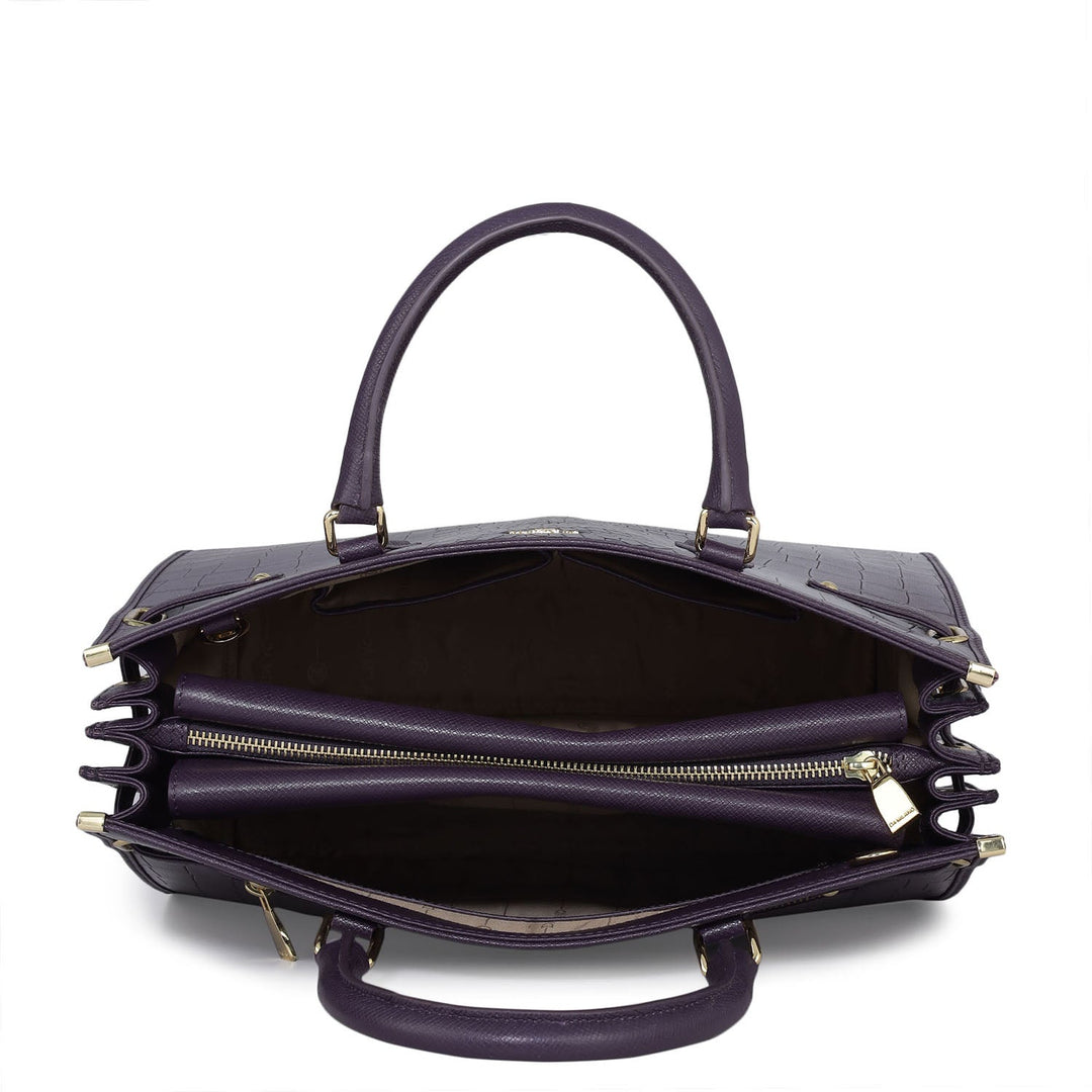 Large Croco Franzy Leather Satchel - Grapevine