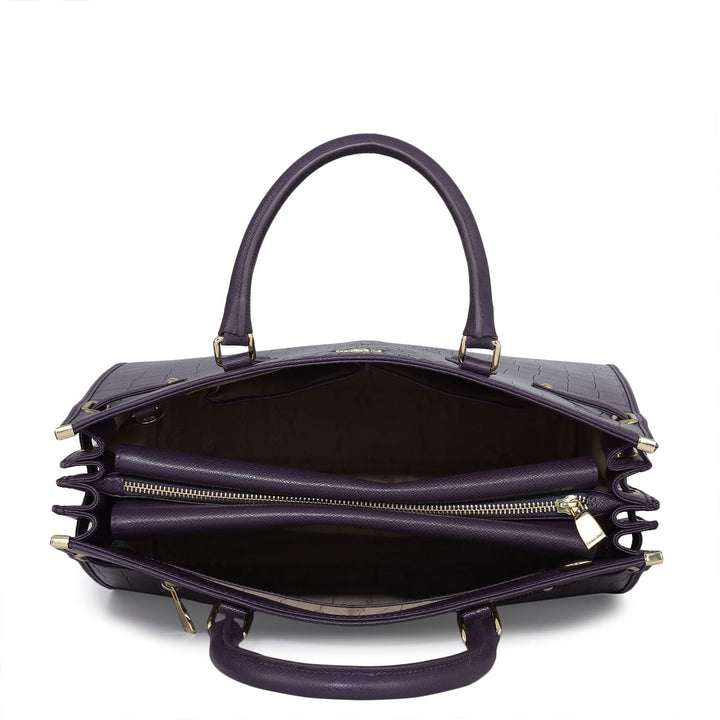 Large Croco Franzy Leather Satchel - Grapevine