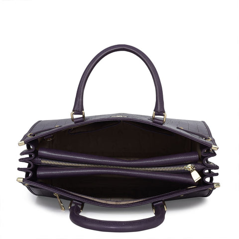 Large Croco Franzy Leather Satchel - Grapevine