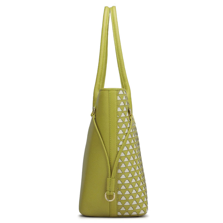 Large Mat Wax Leather Tote - Green Tea