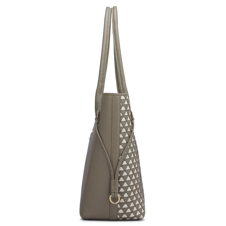 Large Mat Wax Leather Tote - Greyish Taupe