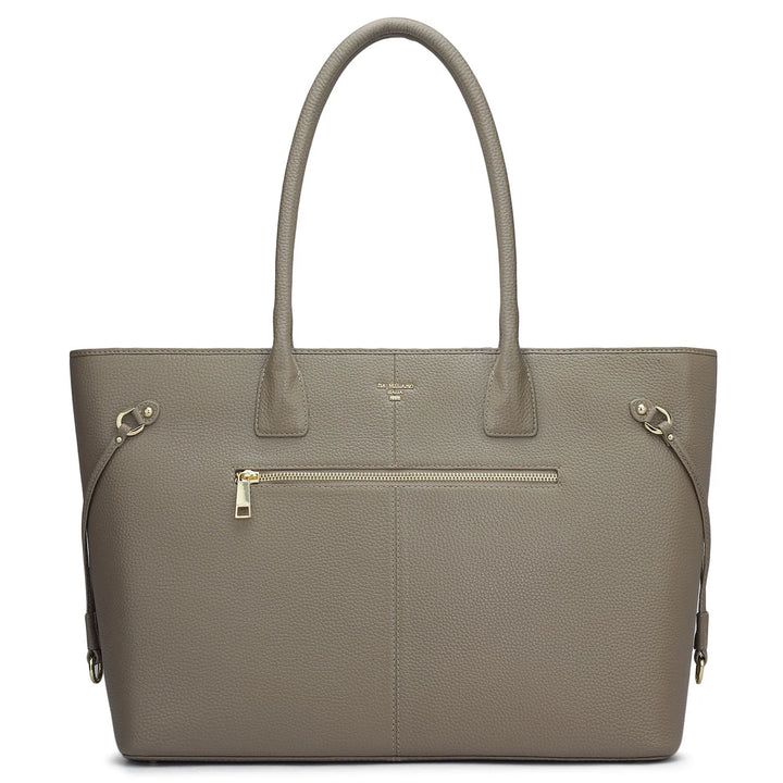 Large Mat Wax Leather Tote - Greyish Taupe