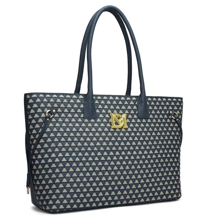 Large Mat Wax Leather Tote - Navy