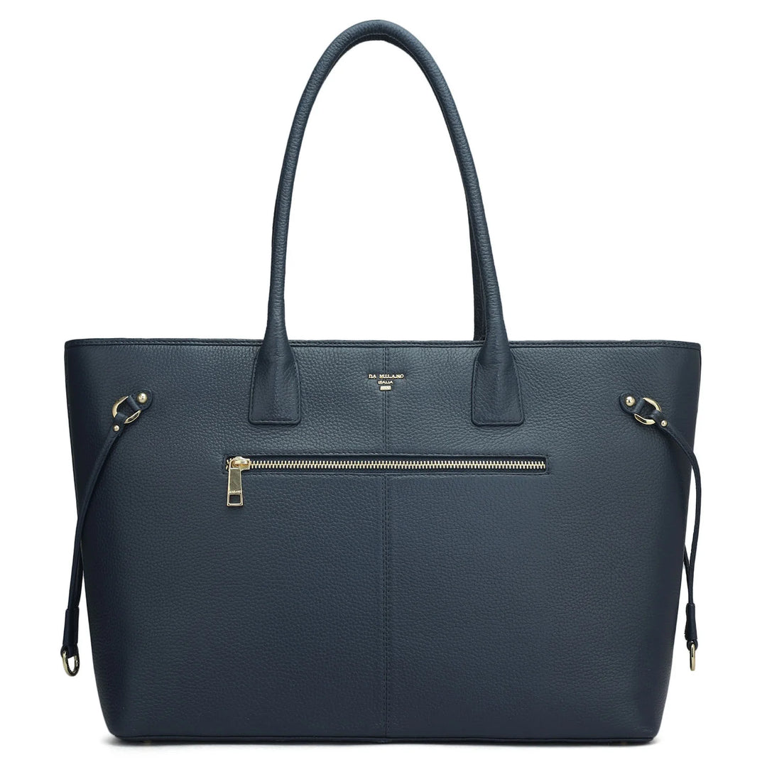 Large Mat Wax Leather Tote - Navy