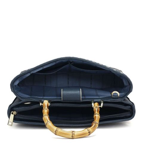 Medium Mat Wax Leather Satchel - Navy