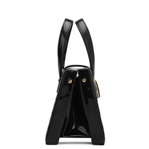 Small Patent Leather Satchel-Black
