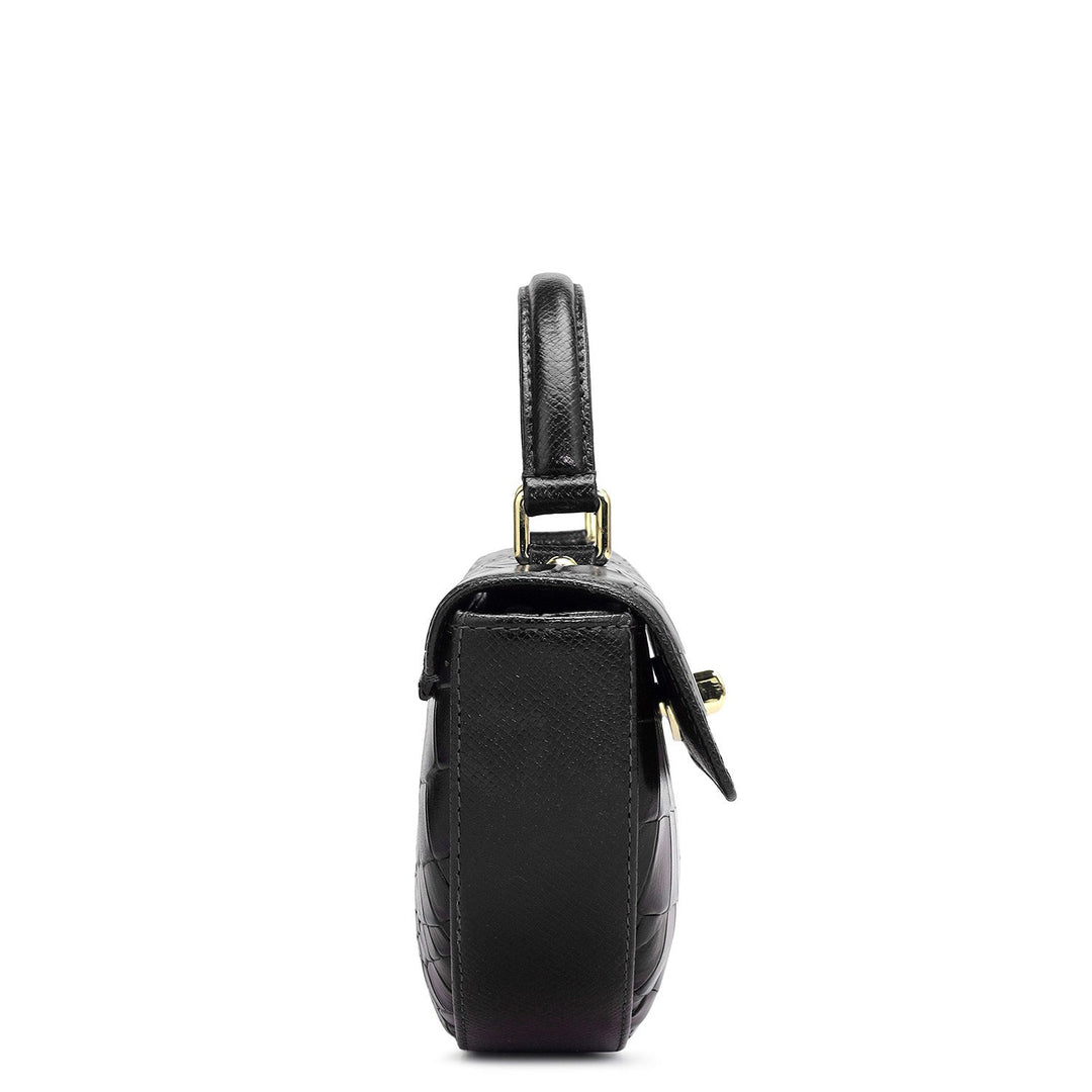 Small Croco Leather Satchel - Black