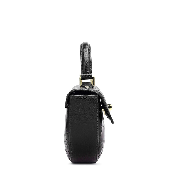 Small Croco Leather Satchel - Black
