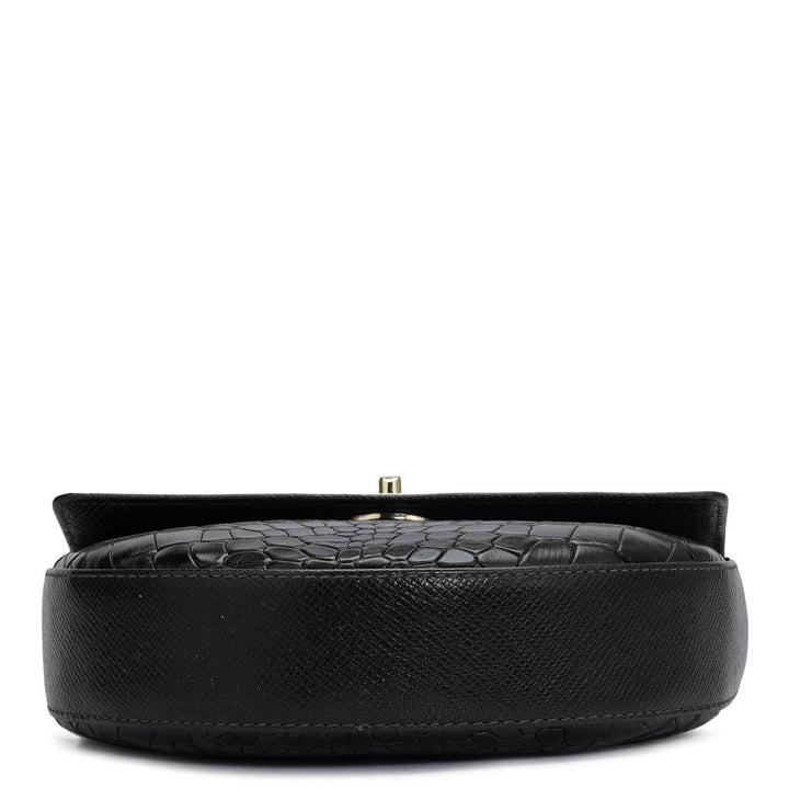 Small Croco Leather Satchel - Black