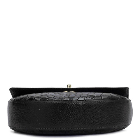 Small Croco Leather Satchel - Black