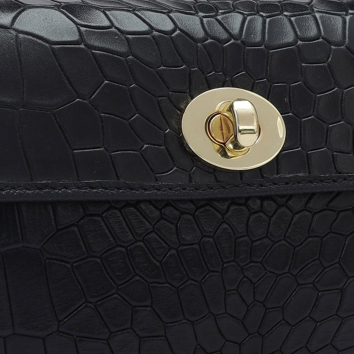 Small Croco Leather Satchel - Black