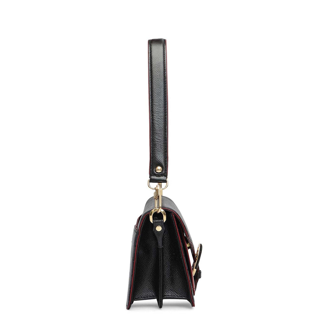 Small Monogram Leather Baguette - Black