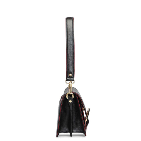 Small Monogram Leather Baguette - Black