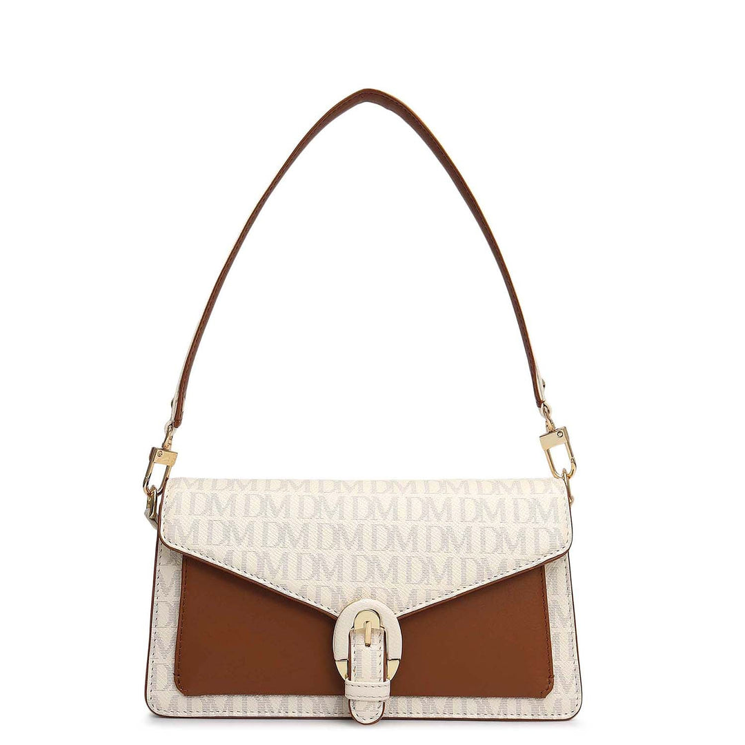 Small Monogram Leather Baguette - Marshmallow