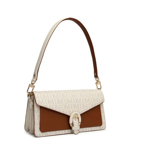 Small Monogram Leather Baguette - Marshmallow