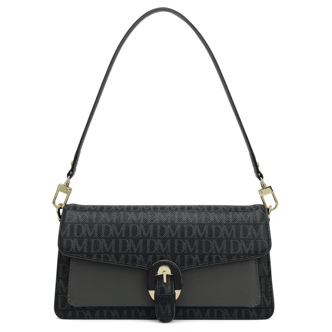 Small Monogram Plain Leather Baguette  - Black