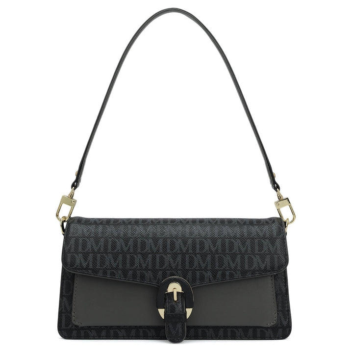 Small Monogram Plain Leather Baguette  - Black