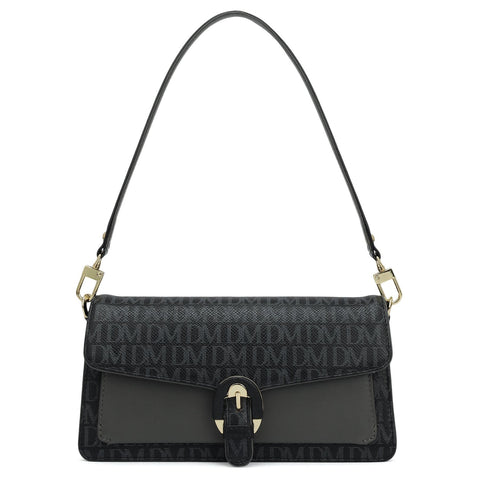 Small Monogram Plain Leather Baguette  - Black