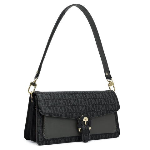Small Monogram Plain Leather Baguette  - Black