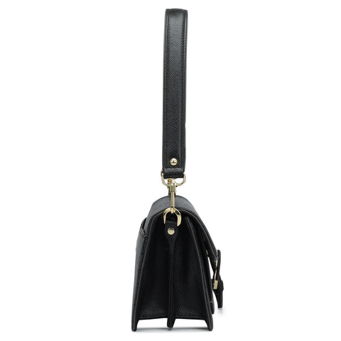 Small Monogram Plain Leather Baguette  - Black