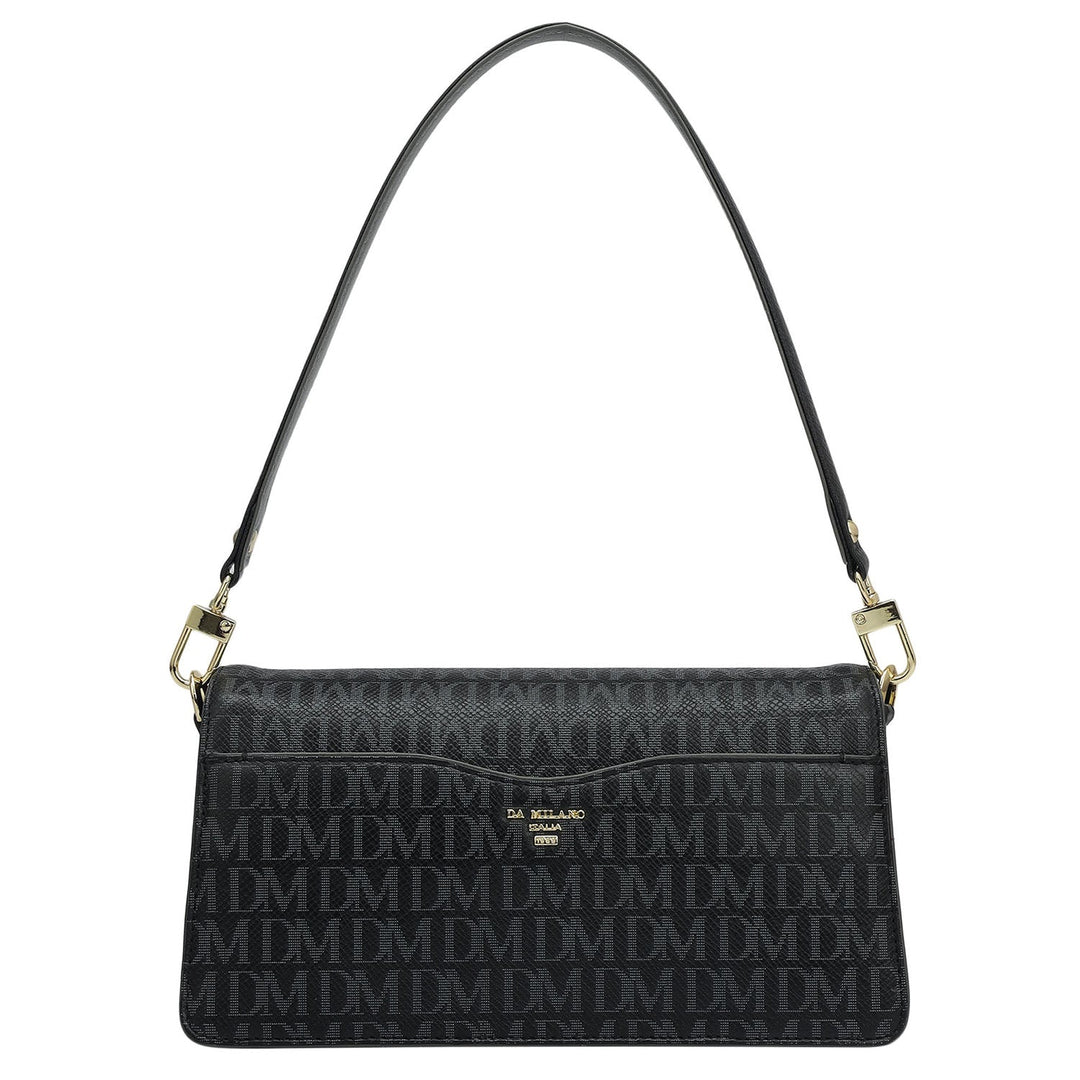 Small Monogram Plain Leather Baguette  - Black