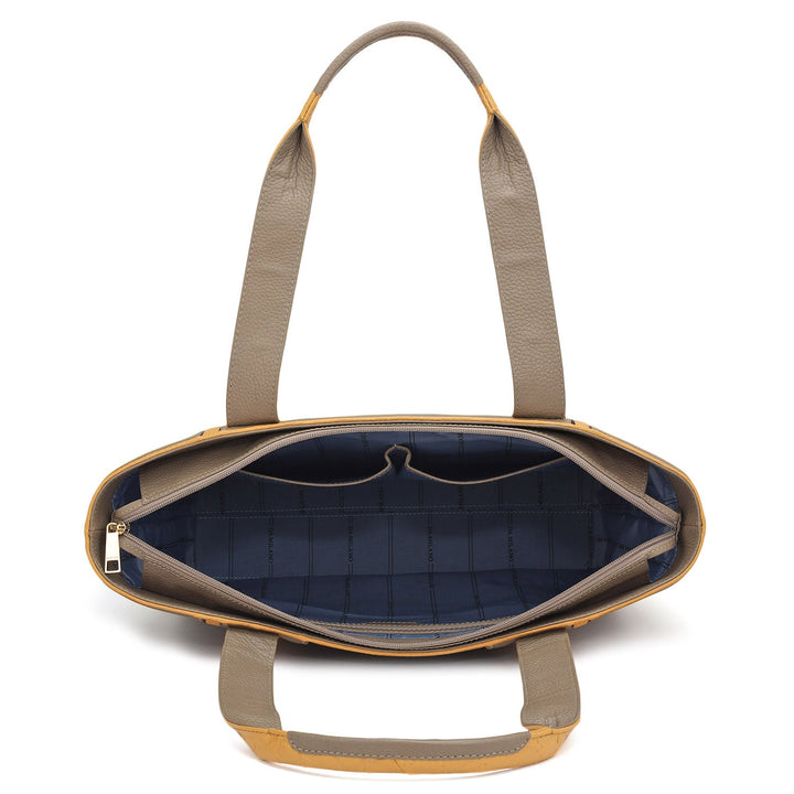 Large Wax Leather Tote - Greyish Taupe