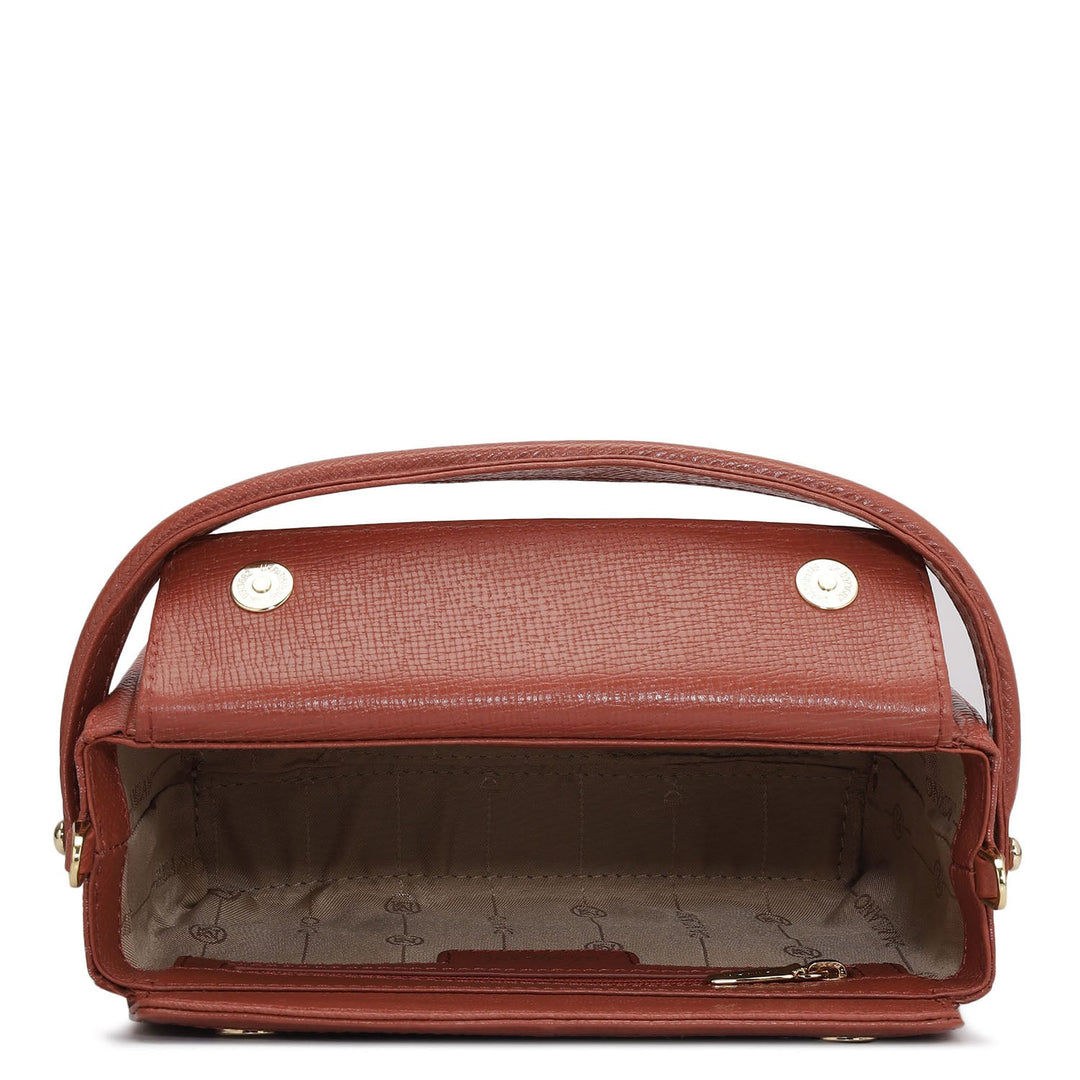 Small Monogram Leather Satchel - Brick