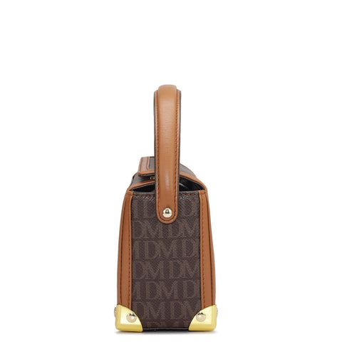 Small Monogram Leather Satchel - Chocolate