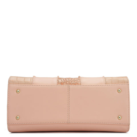 Small Croco Plain Leather Satchel - Peach
