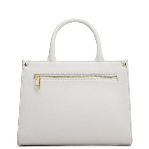 Small Croco Plain Leather Satchel - Snow